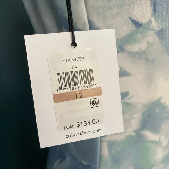 Calvin Klein Blue and White Sheath Midi Dress Sleeveless - Picture 7 of 10